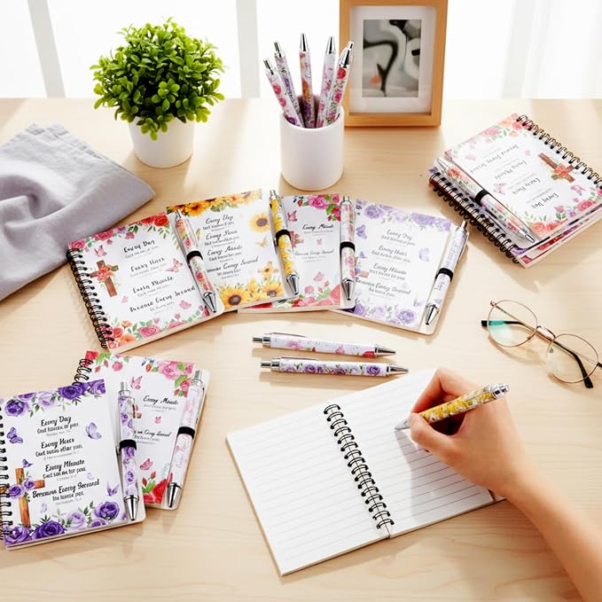 Colarr 12 Sets Christian Notebooks Bulk Christian Gifts for Women Pen and Notebook Gift Set Religious Prayer Journal for Woman Church Scripture Note books with Bible Verse Pens(Every Day)
