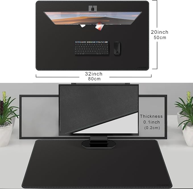 CENNBIE Leather Desk Mat - 31.4" x 19.6" Computer Desk Pad (Black) | Premium stitched edges resist wear. Easy to clean. Protects desk from spills, stains ,scratches. Smooth glide. Office & home.