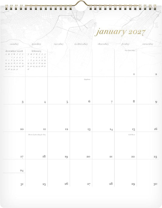 Mead 2027 Wall Calendar, Monthly, 15" x 12", Unruled Daily Blocks with Stickers, White/Gold, West Village (WV0067F-27)