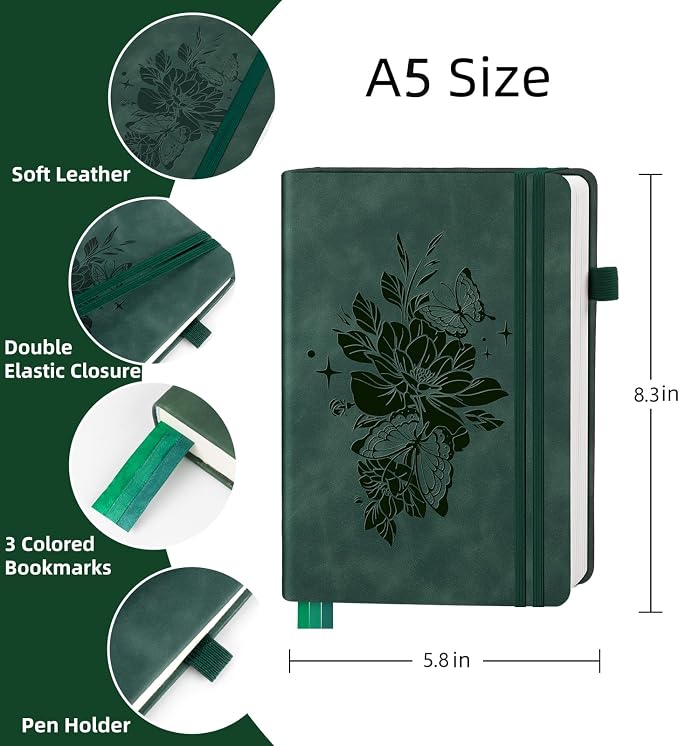 Lined Journal Notebook 365 Pages, A5 Leather Journals for Writing Women & Men, Hardcover Notebook with 100GSM Thick Paper, Daily Journal Notebook for Travel, Work, School, Note Taking, College Ruled