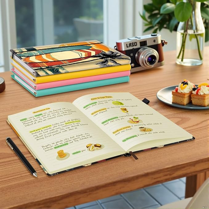 Hardcover Executive Notebooks, A5 PU Leather Lined Journal Notebook, 200 Pages Thick Paper Subject Notebooks for School,Work,Home Writing Business Notebook, Diary Book ，Surfing Islands