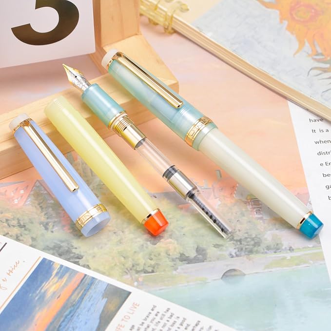 2PCS Jinhao 82 Fountain Pen Extra Fine Nib & Fine Nib with Converter, Mixed Morandi Gold Trim Writing Pen Set