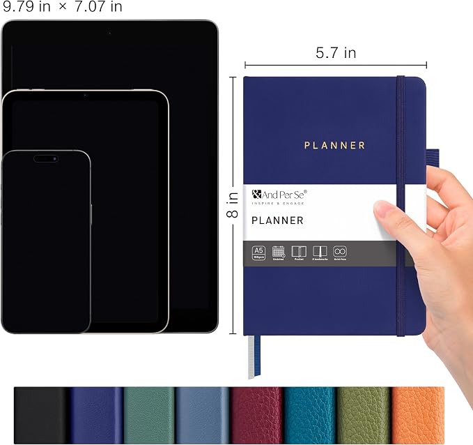 And Per Se Undated Academic Planner, Weekly & Monthly Planner with Goal & Habit Tracker, A5 Hardcover, Royal Blue