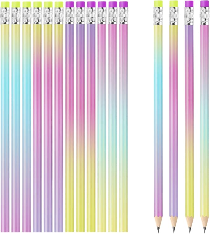 Ainiv Gradient Pencils #2 HB, 12-Piece Macaron Graphite Pencils with Eraser, Perfect for Kids, Adults, School, Office, Wedding Favors