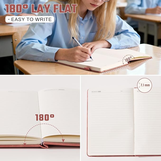 Ovesmusl Journal for Girls Women Journals for Writing 100GSM A5 Leather Notebook for Girls Ages 8-12 College Ruled 192 Pages Flower Diary with Heart-Shaped Shadow 8.3" x 5.7", Pink