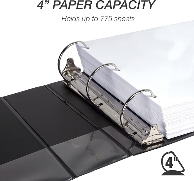 Samsill Durable 4 inch 3 Ring Binder, D Ring Binder, 100% Recycled Chipboard, Black, 2 Pack