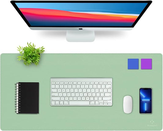 K KNODEL Large Sewing Leather Desk Mat, Desk Pad (Sharp Green, 35.4" x 17") | Mouse and Keyboard Pad, PVC Computer and Laptop Mat, Desktop Protector and Cover, Writing Pad and Blotter for Home Office