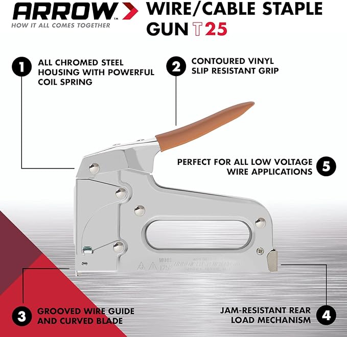Arrow T59 Heavy Duty Staple Gun with Rear-Load Magazine | Heavy Duty Staple Gun for Voice and Data Cables and Wiring, Fits Wires up to 5/16-Inch Diameter