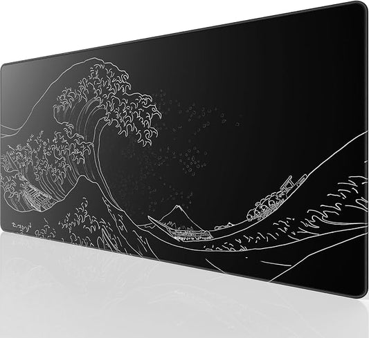 KTRIO Large Gaming Mouse Pad, Desk Mat, 31.5 x 15.7 in, Kanagawa Wave, XXL | Smooth Micro-Weave Surface, Artistic Pattern Design, Non-Slip Rubber Base, Durable Stitched Edges, Office & Home Use