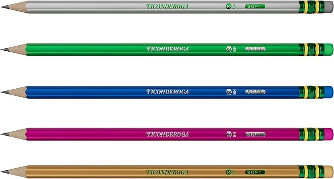 Ticonderoga Wooden Pencils, Pre-Sharpened, #2 HB Soft, Metallic Colors, 18 Count