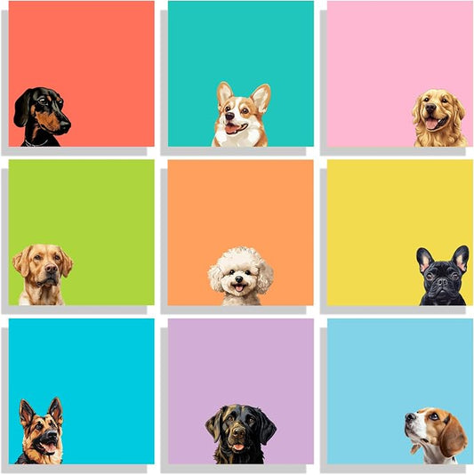 9 Pads Cute Sticky Notes Set, 3" x 3" Dog Self Stick Notepads, Funny Dog Stationery, Kawaii Adhesive Memo Pads, Dog Lover Gifts, Office Decor Desk Accessories, School Supplies
