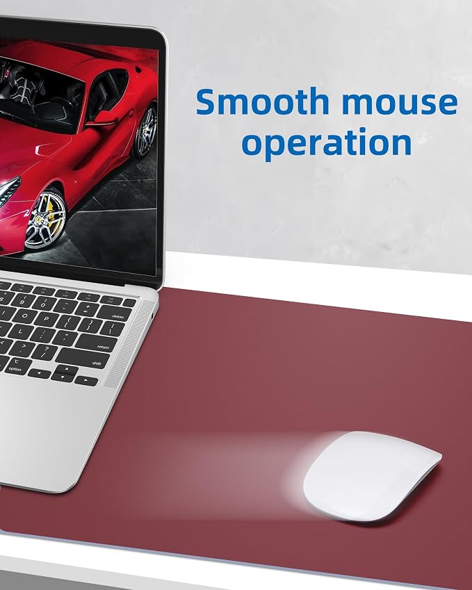 Leather Desk Pad Protector, Mouse Pad, Office Desk Mat, Non-Slip PU Leather Desk Blotter, Large Desk Mat, Waterproof Keyboard Mat for Office/Home/Decor (Burgundy Red, 55" x 17")