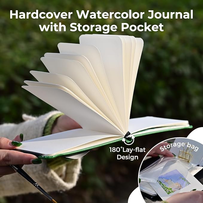 Funto Watercolor Journal, 3.5x5.5, 2 Pack, 24 Sheets Each, Cold-Pressed with Inner Pocket, 110lb/230gsm, Suitable for Techniques and Mixed Media