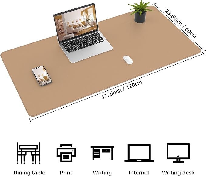 AFIING Cork Desk Mat 47" x 23.6", Dual-Sided Natural Cork & PU Leather Desk Pad, Non-Slip Waterproof Large Mouse Pad for Office, Home & Gaming (Dark Apricot)