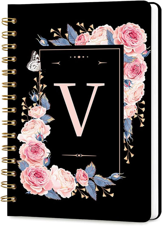 Lined Spiral Journal for Women, A5 Notebook for Work, 160 Pages, Letter V | College Ruled Spiral Notebook, Hardcover with Elegant Design for Note-Taking, 5.5 * 8.25 inch