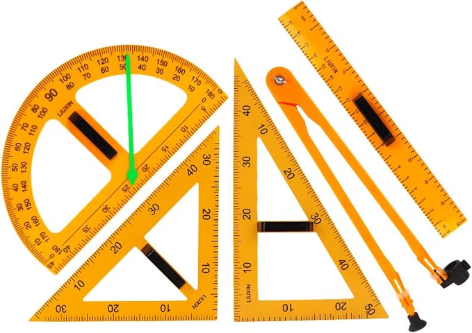Magnetic Triangular Scale Ruler Set Drafting Tools Mathematics Protractor Pencil Compass, Math Geometry Classroom Teaching Measurement Set Oversized Ruler (4-pcs Ruler Compass Protractor)