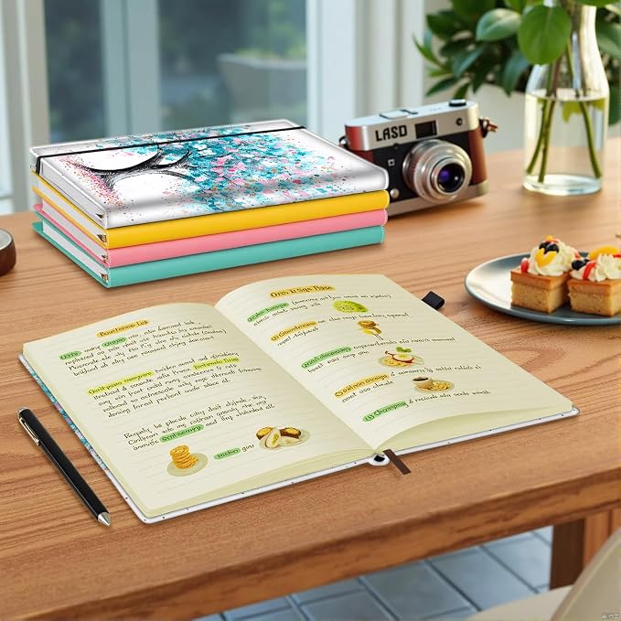 Hardcover Executive Notebooks, A5 PU Leather Lined Journal Notebook, 200 Pages Thick Paper Subject Notebooks for School,Work,Home Writing Business Notebook, Diary Book ，Green Tree