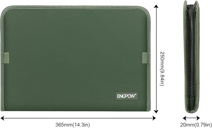 ENGPOW Expanding File Folder,Fireproof 13 Pockets Document Organizer Bag | Accordion File Organizer with Zipper＆Labels,Portable Home Travel Safe Storage for Important Files,Papers,Letter Size,Green