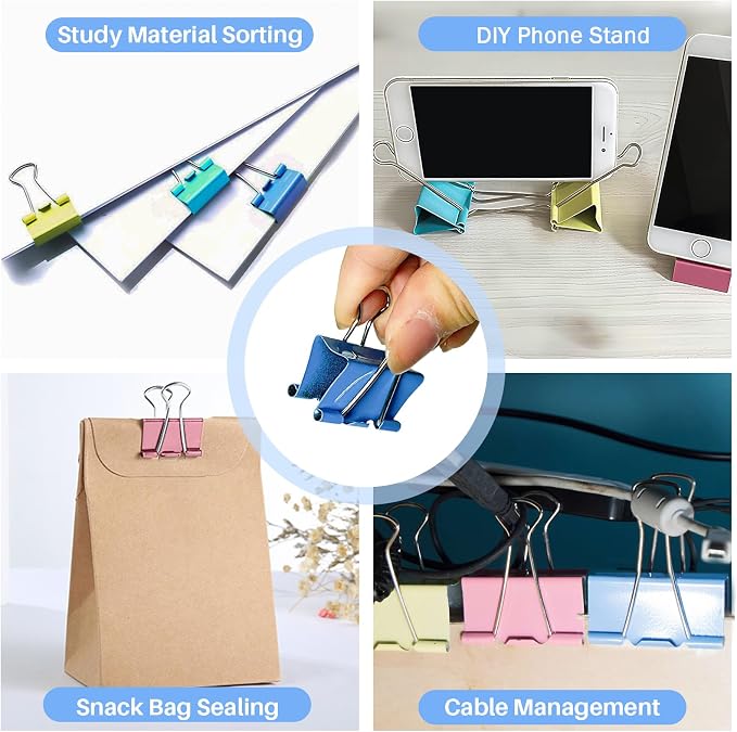 250 PCS Colored Office Clips Set - Assorted Sizes Paper Clips, Binder Clips & Push Pins | Durable Stainless Steel Paper Clamps, Thumb Tacks for Home, Office, College | Document Organizing Supplies