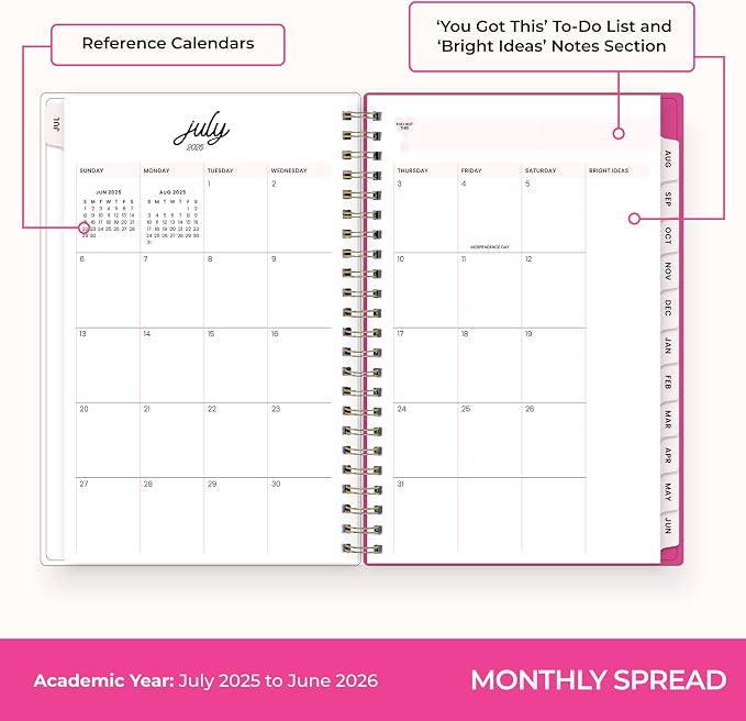 Blue Sky 2025-2026 Weekly & Monthly Academic Planner, 5"x8", Bloom Pink | July 2025 - June 2026, Flexible Cover, Wirebound, Laminated Tabs, Storage Pocket, Academic Year, Color Me Courtney