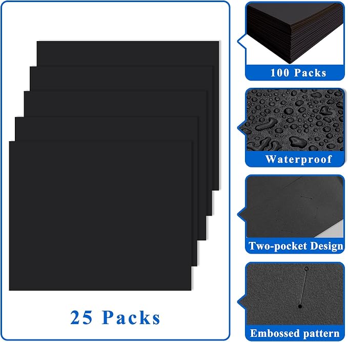 Zzrywuty File folders with Pockets,Black Two folders for documents,100 Pack Paper Folders with Card Slot,Letter Size,School Students,Business,Home and Office Workers