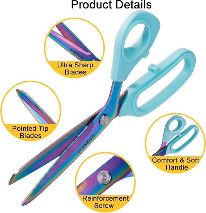 10" Scissors All Purpose, Heavy Duty Scissors for Office | Sharp Blades and Comfort Grip Handle,Suit for Fabric Cutting, Clothing Craft & Sewing Projects, Light Blue