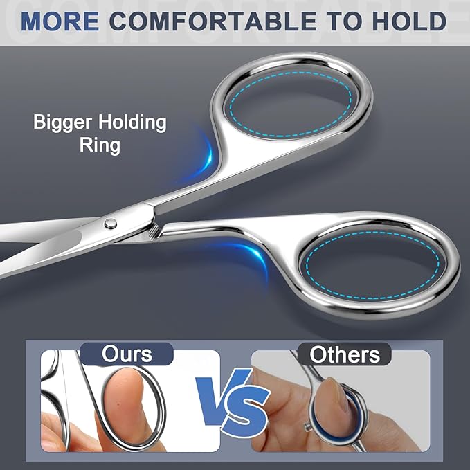 2 Pack Eyebrow Nose Hair Scissors, Stainless Steel Rounded Tips | Small grooming scissors for mustache, beard and facial hair. Compact 2.7 inch for travel. Rounded tips for men and women.