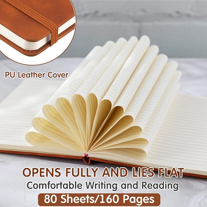 Qeeenar 24 Pack Leather Notebook Journals Bulk 5.7" x 8.3" Harder Cover A5 Journals for Writing Men Women Leather Travel Notebooks Daily Gifts for Office Back to School (Brown)