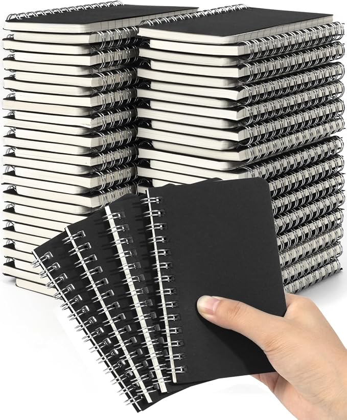 Dynta Spiral Notebooks Memo Pads 3x5 Bulk, 60 Packs Small Pocket Notebooks, Mini Notepads Black Cardboard Cover for Note-Taking, Writing, Office, School, Work, College (60 Sheets/120 Pages)