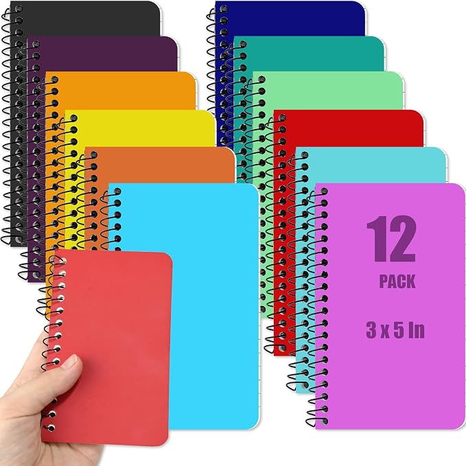 12 Pack Small Spiral Notebooks,3 x5 In Spiral Journal Notebooks with Lined Pages,Memo Pads,College Ruled Paper,Mini Pocket Notebooks for Work School,60sheets