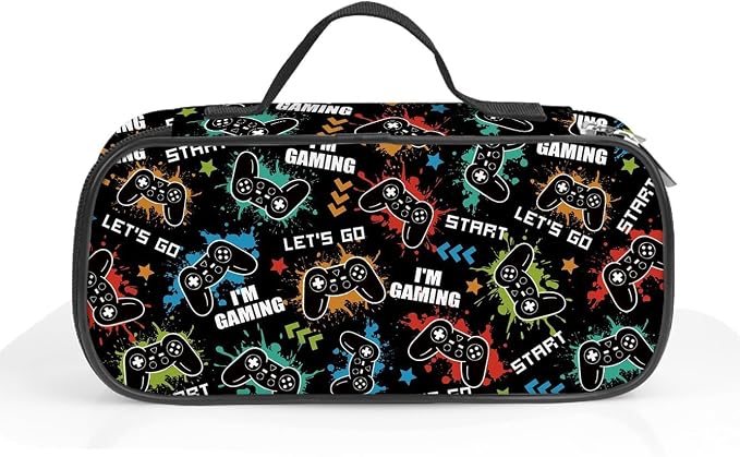 Game Pencil Case for Boys, Large Capacity Game Controller Kids Pencil Box with Zipper Compartments, Gamer Portable Pen Pouch Bag for Office School Travel