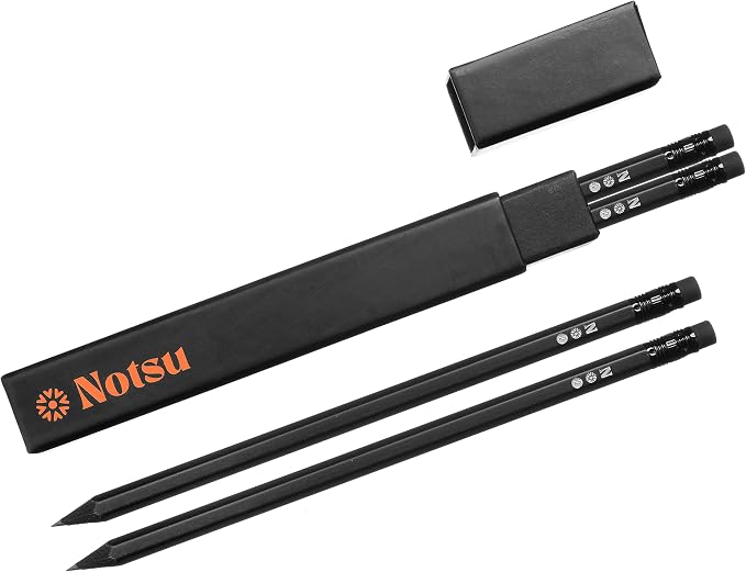 Notsu 4pc Black Pencils #2 Set | All Black Wood Writing Pencils with Travel Case