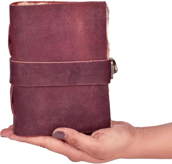 LEATHER VILLAGE Leather Bound Vintage Journal for Women & Men - Book of Shadows - Lock Closure - 200 Pages of Antique Deckle Edges Handmade Watercolor Paper - Fuchsia - 7X5 inches