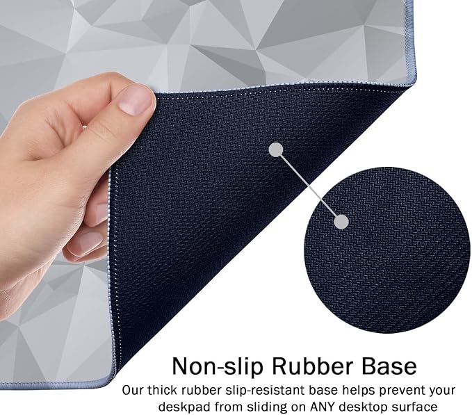 SSOIU Large Mouse Pad, Full Desk XXL Extended Gaming Mouse Pad 35.5" X 15.7", Waterproof Desk Mat Stitched Edges, Non-Slip Computer Keyboard Mousepad for Office and Home, Gray Triangular Abstract