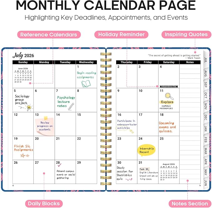 Planner 2026–2027, Weekly & Monthly Academic Organizer for School Year, Jul 2026–Jun 2027, Hardcover Planner with Tabs, Back to School Essential, 6.3" x 8.5", Coastal Whispers