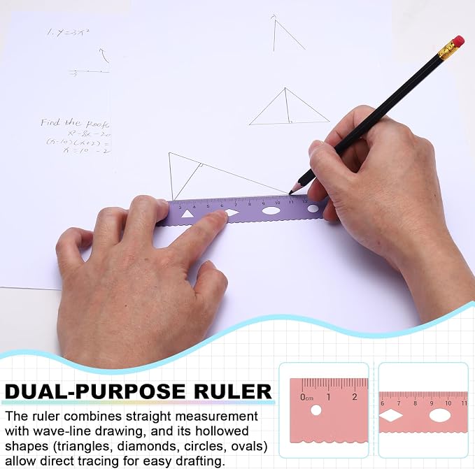 PATIKIL Geometry Set, 6 Inch Aluminum Ruler & 2 Triangles, Metal Protractor Ruler Math Drafting Measuring Tool for Home Office Math Drawing Engineering Art,Gradient Purple