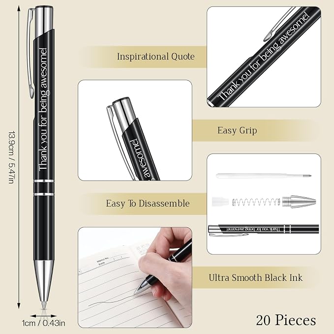 Colarr 40 Pcs Appreciation Gifts Bulk Inspirational PU Leather Notebook Journal & Pen Set Thank You Gifts for Staff, Employees, Coworkers, Nurses(Black,Difference Maker)