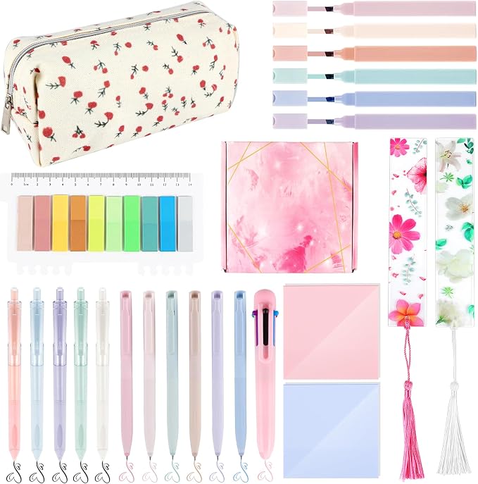 24Pcs Bible Study Supplies Journal Kit Book Annotation Kit Aesthetic Pastel Highlights Pens Tabs Bookmarks Bags for Women Teens School Accessories Cute Colorful Bible Highlighters Pens No Bleed