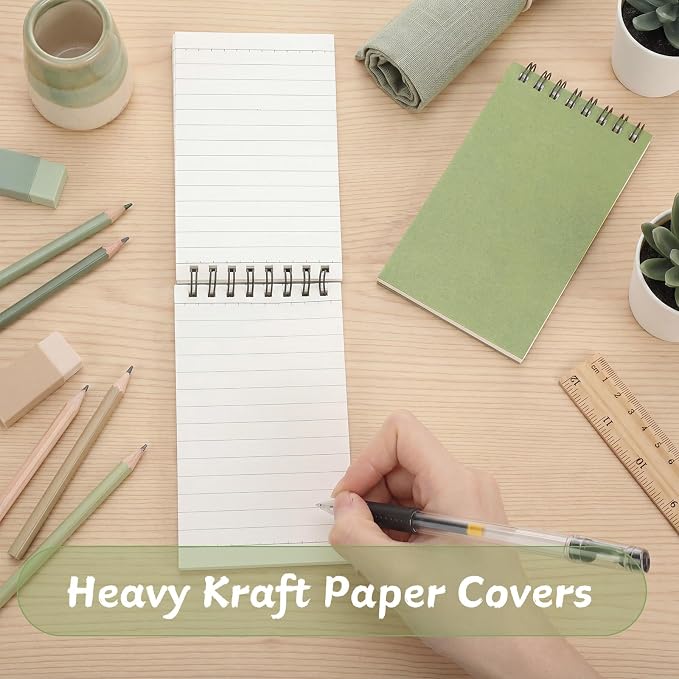 Tenceur 2 Pcs Eucalyptus Green Pocket Notebook Small 3x5 Inch Top Spiral Notepads Bound Notebook with Lined 120 Pages Mini Memo Pads for Office College Nurse Essentials Back to School Gift
