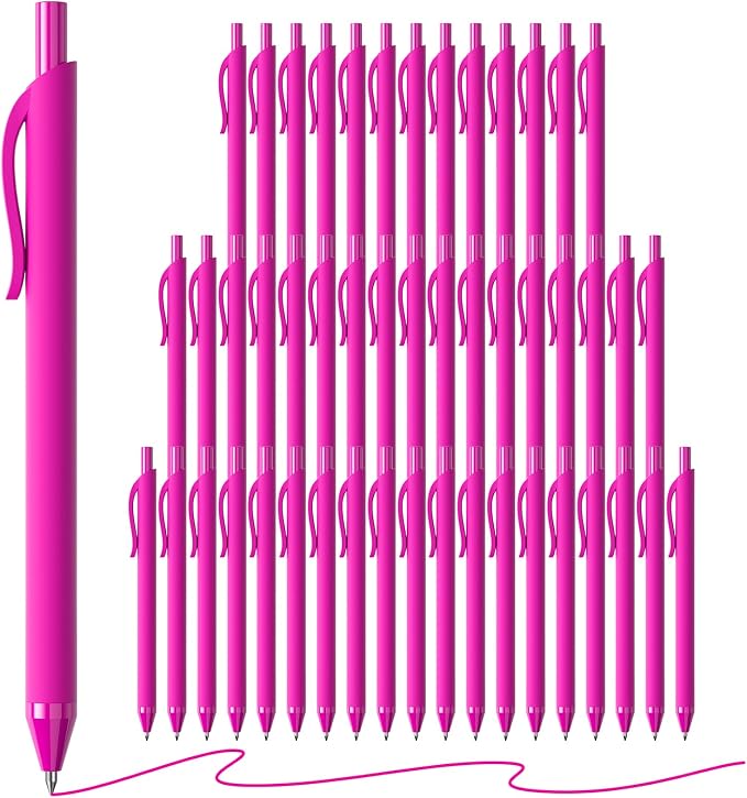50 Pack Pink Ink Pens - Bulk Pens, 1.0MM Medium Point Ballpoint Pens, Smooth Writing No Bleed Retractable Ball Point Pen (Pink)