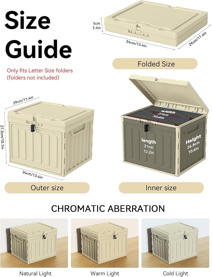 Oterri Lockable Plastic File Box with Lid – Hanging File Folder Organizer for Letter Size Documents, Stackable Storage for Home Office, School, and Desk (Khaki, Large-2 Pack Without Folders)