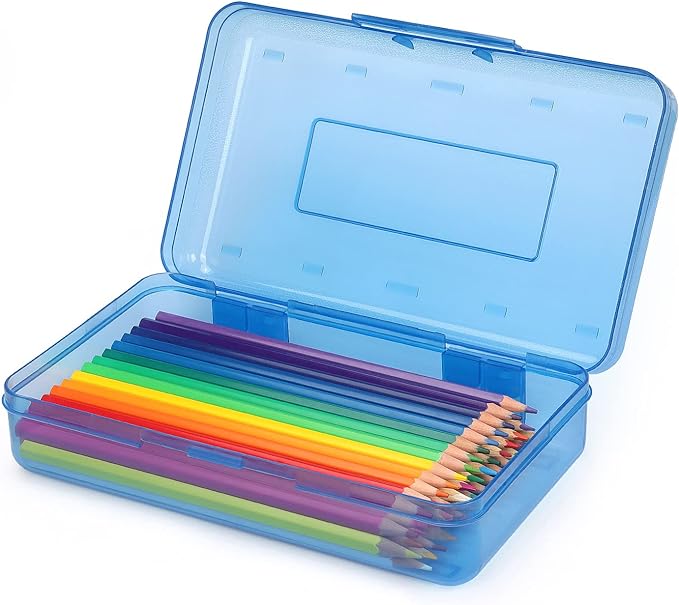 Tamaki 1 Pack Plastic Pencil Box Large Capacity, Blue | Clear Boxes with Snap-tight Lid Stackable Design and Stylish Office Supplies Storage Organizer