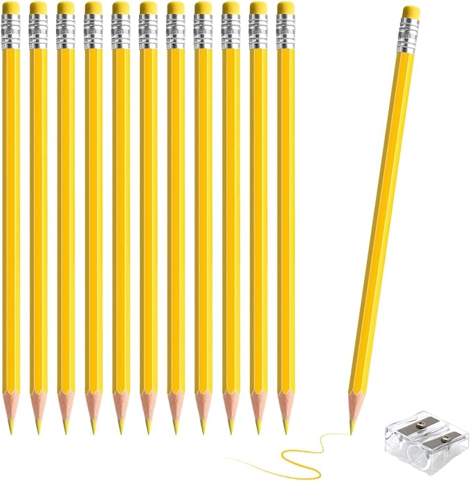 12 PCS Yellow Pencils with Eraser, Pre-Sharpened HB Pencils for Writing & Drawing, School Supplies for Kids Homework, Tests, Art Crafts & Teacher Grading (Yellow)