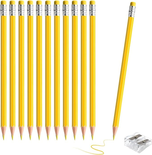 12 PCS Yellow Pencils with Eraser, Pre-Sharpened HB Pencils for Writing & Drawing, School Supplies for Kids Homework, Tests, Art Crafts & Teacher Grading (Yellow)