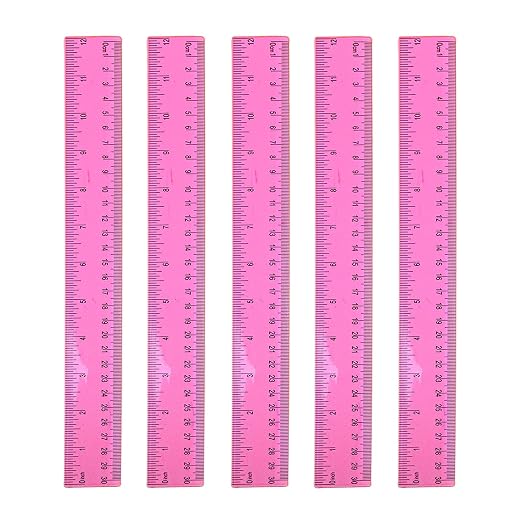 5-Piece Transparent Red Plastic Ruler Set, 12 Inch (30cm), Clear Ruler, Plastic Construction, Ideal for Artists, Designers, Architects, Engineers, Students