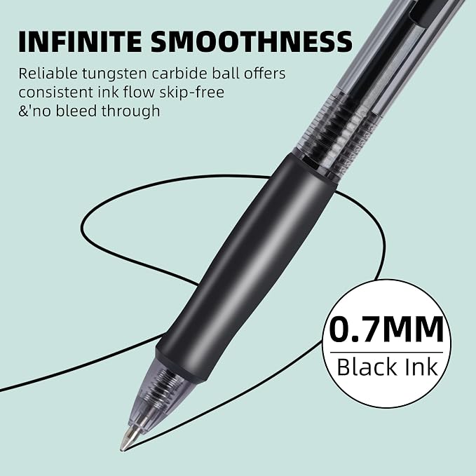 deli Pens Bulk, 100 Pcs Retractable Gel Pens Medium Point 0.7mm, Smooth Writing with Fast Dry Black Ink, No Bleed, Comfort Grip & Pocket Clip for School, Office, Home Supplies