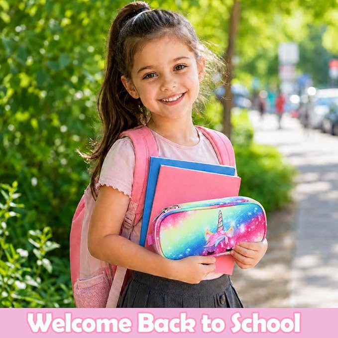 RHCPFOVR Kids Pencil Case for Girls-Soft Zipper Large Capacity Pencil Pouch for Girls Pencil Case for School Pencil Bag for Toddler (Rainbow Unicorn Flower)