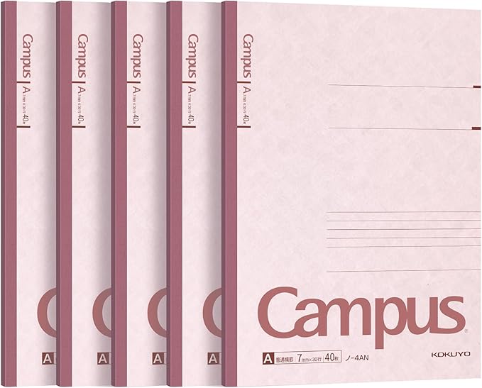KOKUYO Campus Notebook, A 7mm Ruled, Semi-B5, 100 Sheets, 30 Lines, Pink, Pack of 5, Japan Import (NO-10AN)