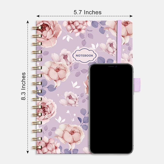 AHGXG Spiral Journal Notebook, 160 Lined Pages, A5 Size (5.7'' x 8.3'') | for Women, Journaling, Writing, Work & Office, Hardcover, 100 GSM Thick Paper (Lavender Pink Peony)