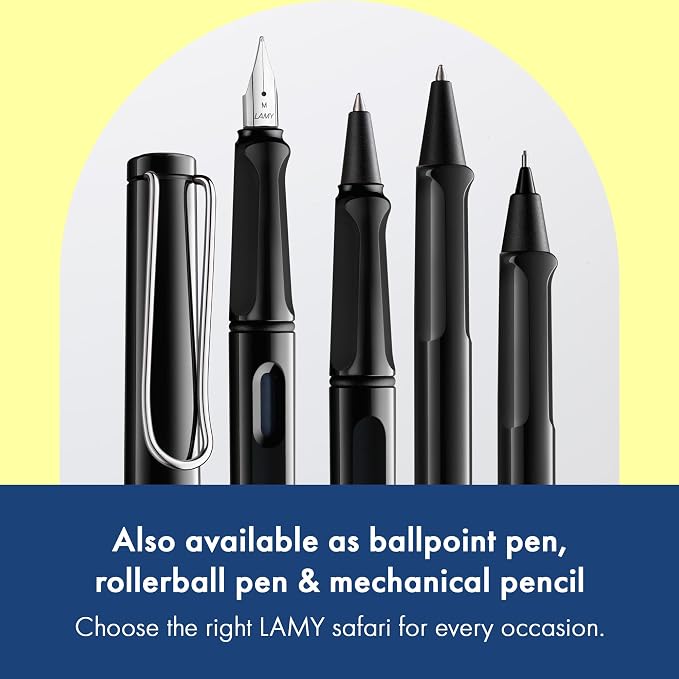 LAMY safari black - Fountain Pen with ergonomic grip & polished Left-Handed steel nib (LH) in size M - ideal for any Writing & Calligraphy - including LAMY T 10 blue cartridge